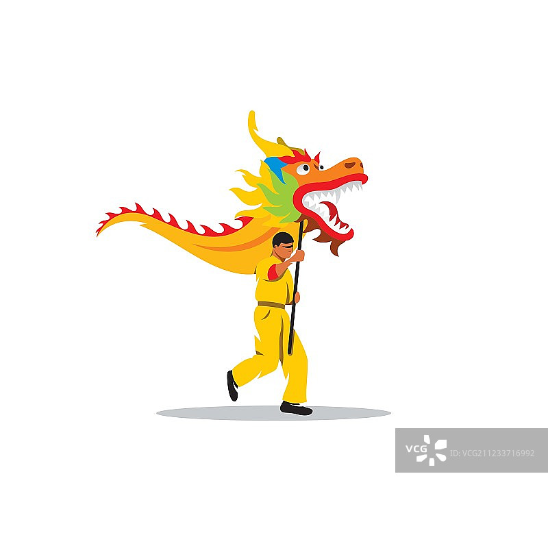 中国龙与传统舞蹈表演者图片素材