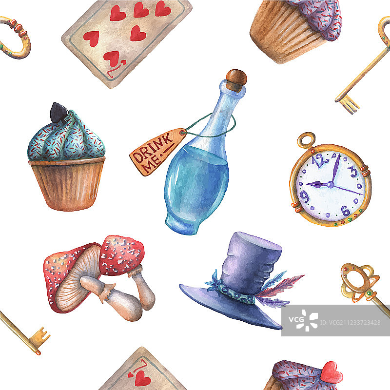 水彩仙境无缝图案图片素材