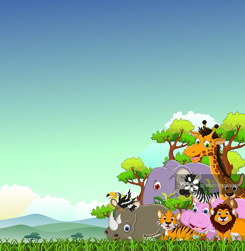 森林背景动物野生动物卡通图片素材