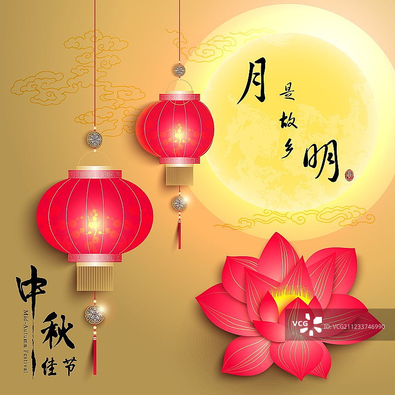 灯笼背景下的中秋节图片素材