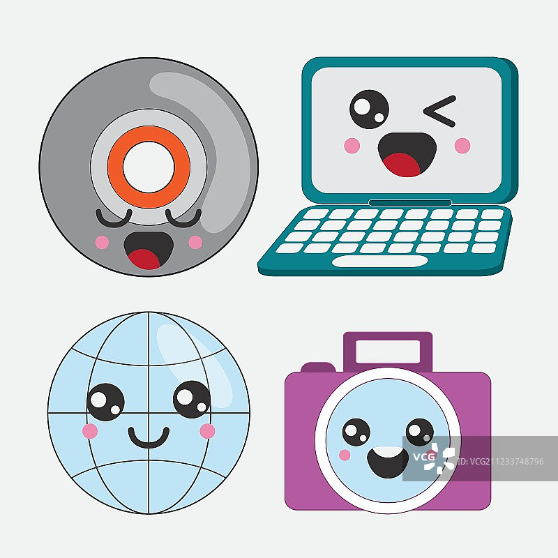 卡通图标Kawaii和科技图片素材