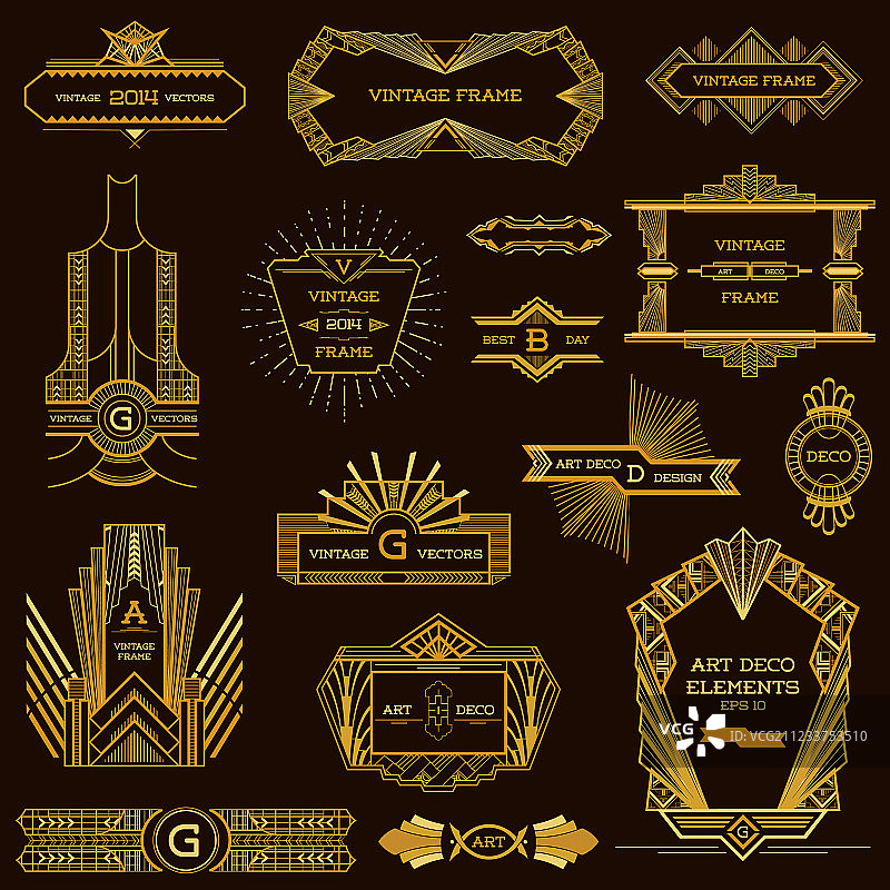 装饰艺术风格复古框架和设计元素图片素材