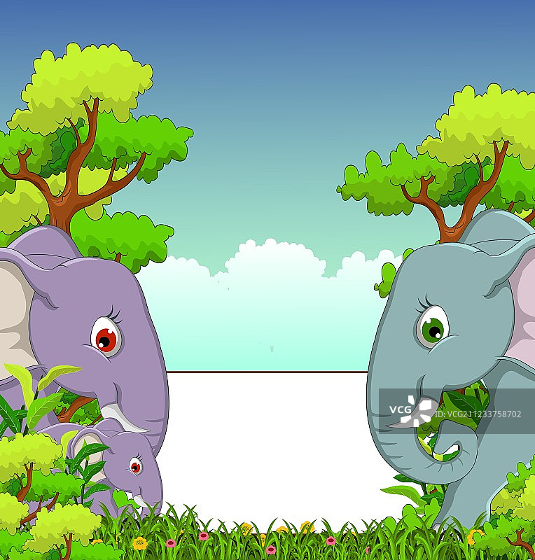 森林背景中的情侣卡通象图片素材