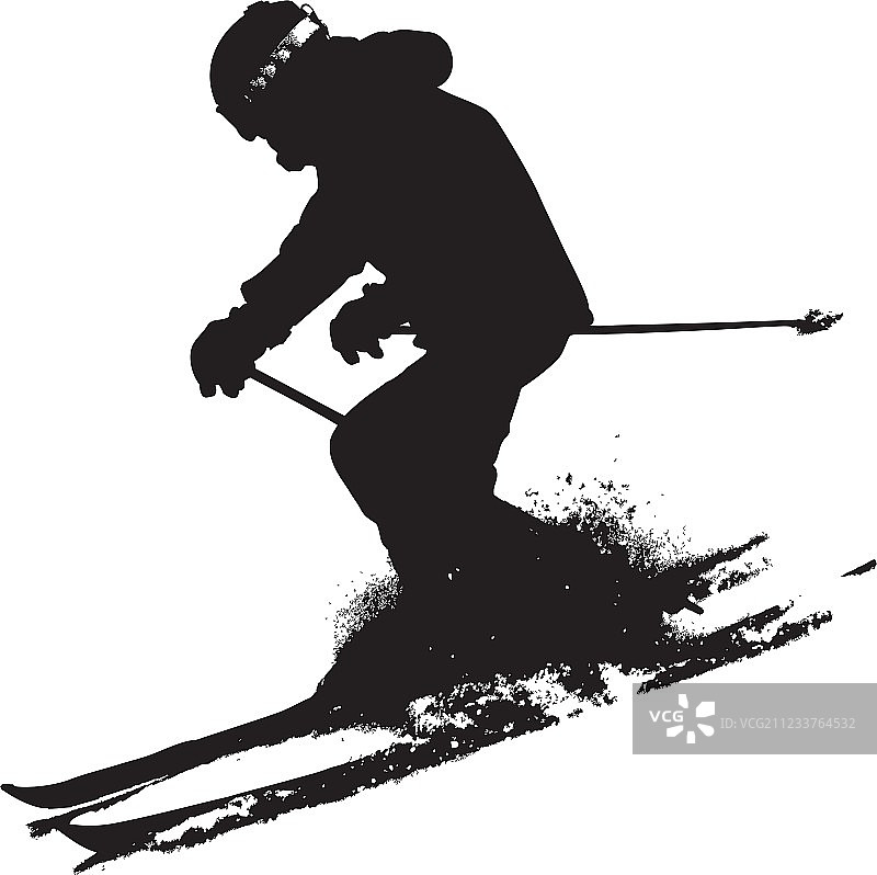 滑雪者在山坡上飞速滑下图片素材