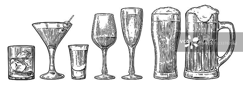 啤酒威士忌葡萄酒玻璃杯套装图片素材