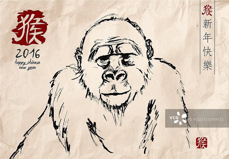 2016中国新年快乐猴年传统艺术图片素材