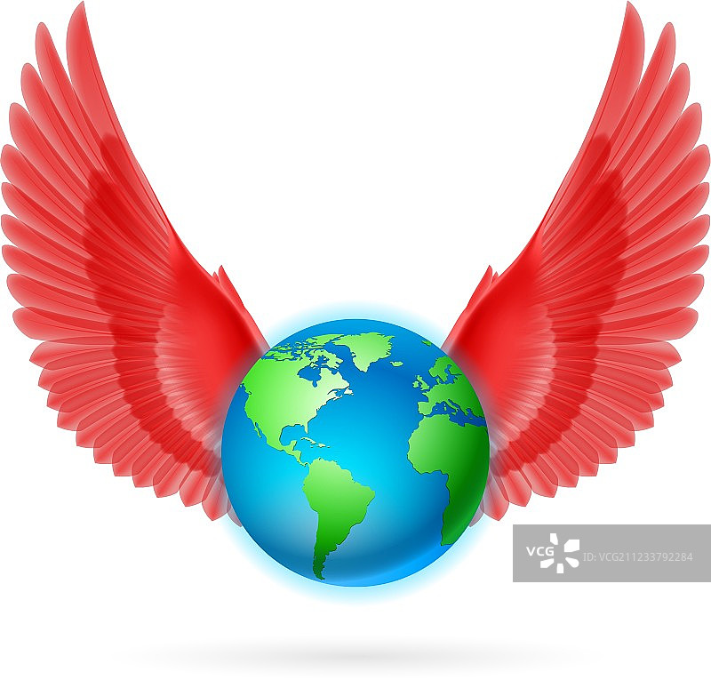 白色背景上的红色翅膀地球图片素材