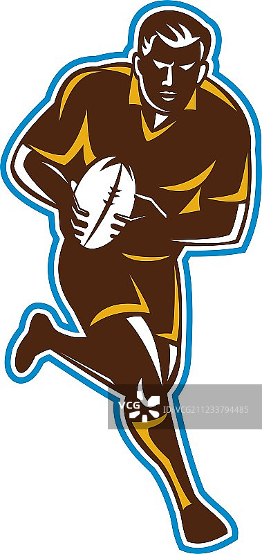 橄榄球运动员持球跑动复古徽章图片素材