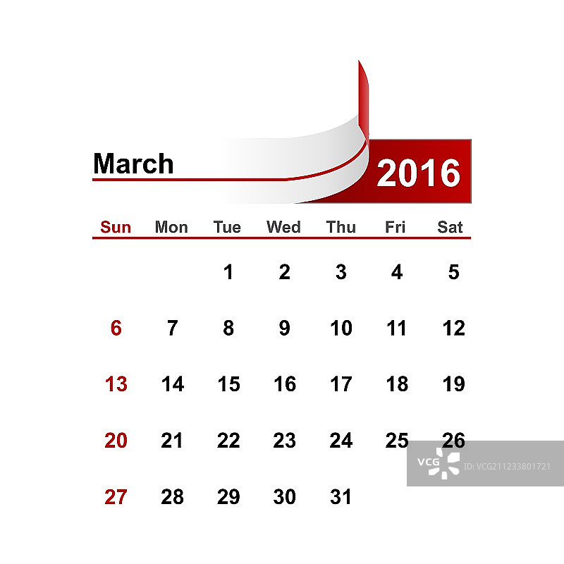 简约2016年3月日历图片素材