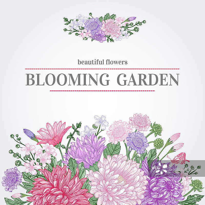 花园花卉复古贺卡（粉彩色）图片素材