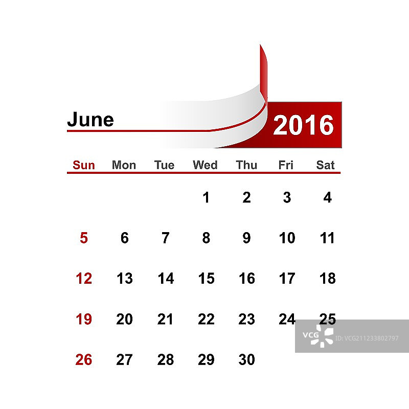 2016年6月简约日历图片素材