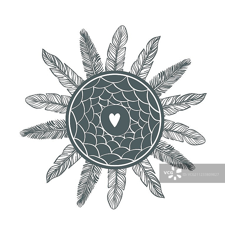 带羽毛的手绘精美捕梦网图片素材