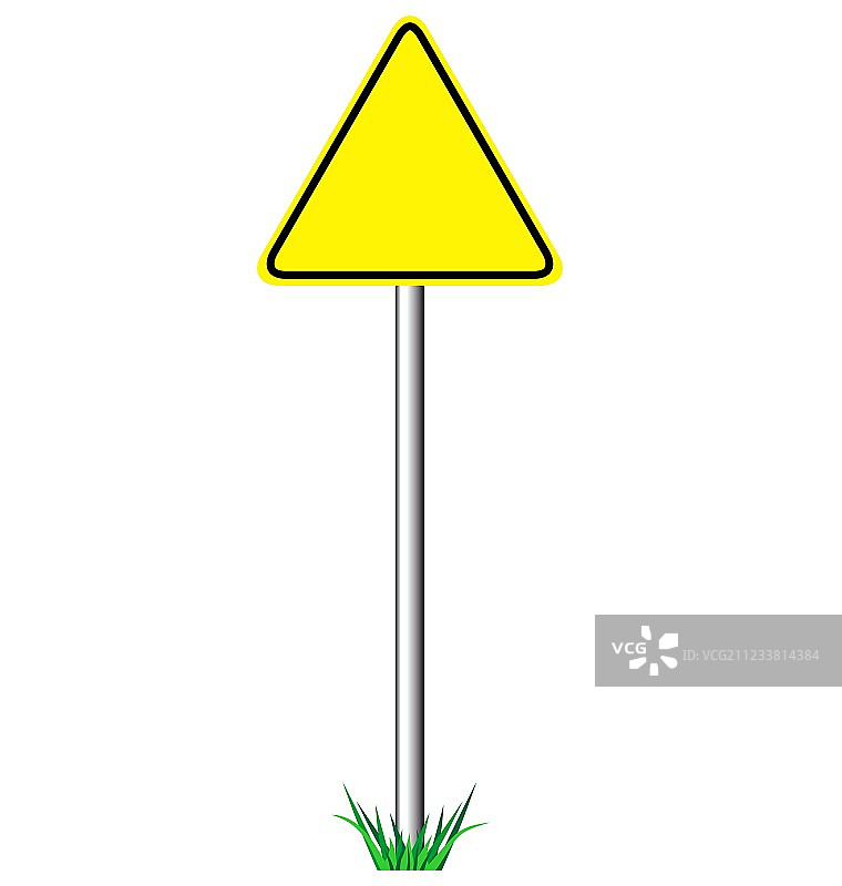 带草地的黄色警告信息路标图片素材