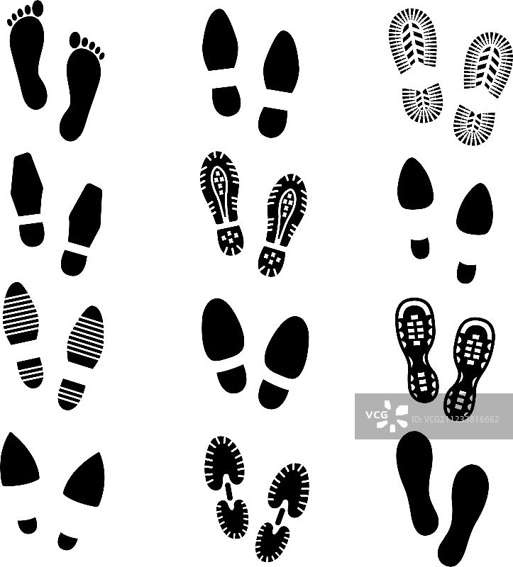 脚印和鞋印剪影图片素材