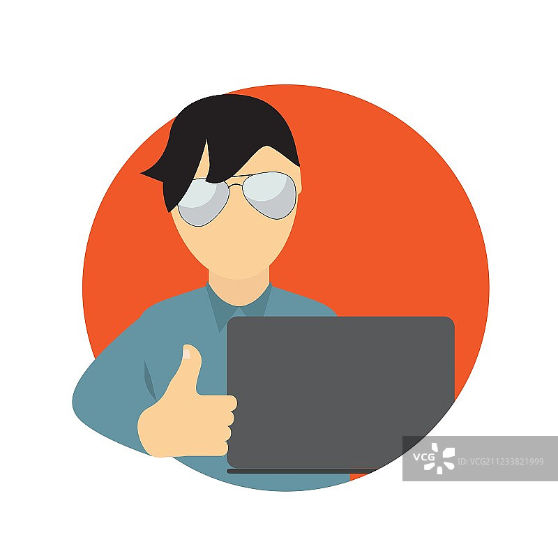 拿着笔记本电脑的扁平风格商务男人图片素材