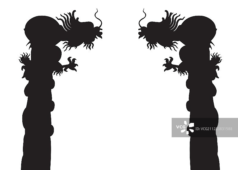 白色背景上的龙柱轮廓图片素材