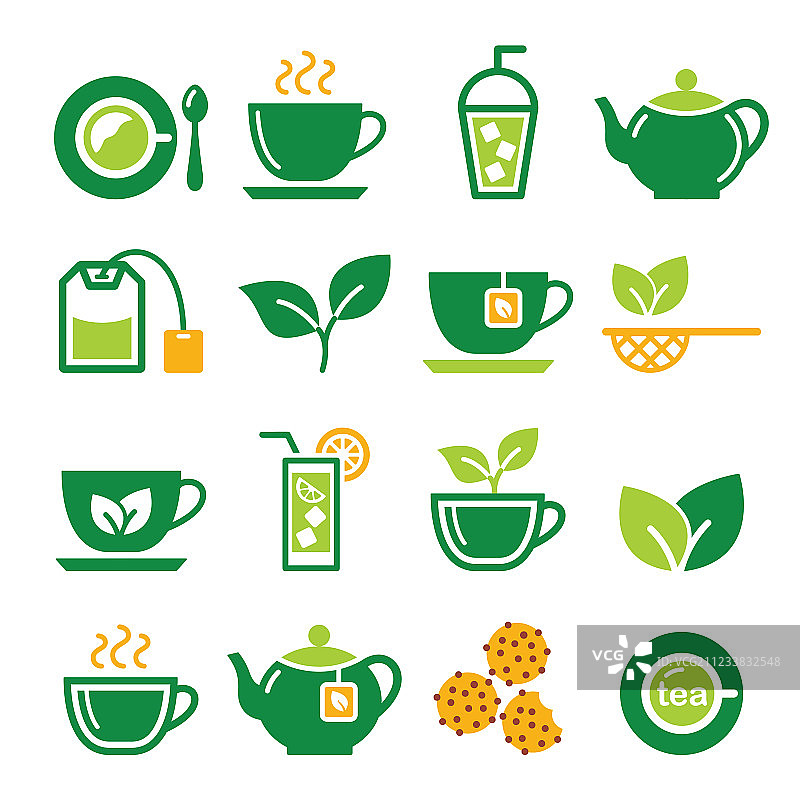 绿茶和冰茶图标集图片素材