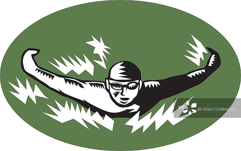 蝶泳运动员木刻图片素材