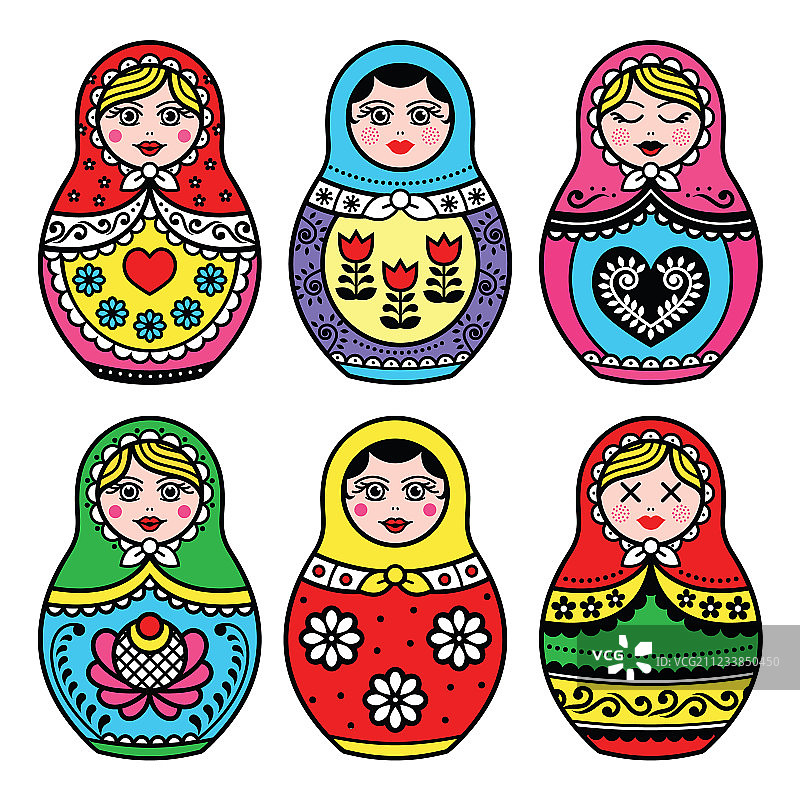 俄罗斯套娃彩色图标合集图片素材