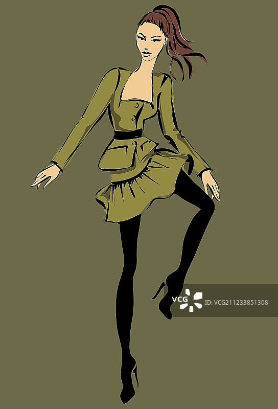 秋冬季素描风格的时尚模特图片素材