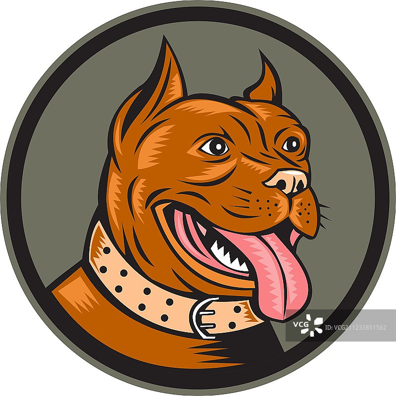 斗牛犬杂交犬头像圆形木刻画图片素材