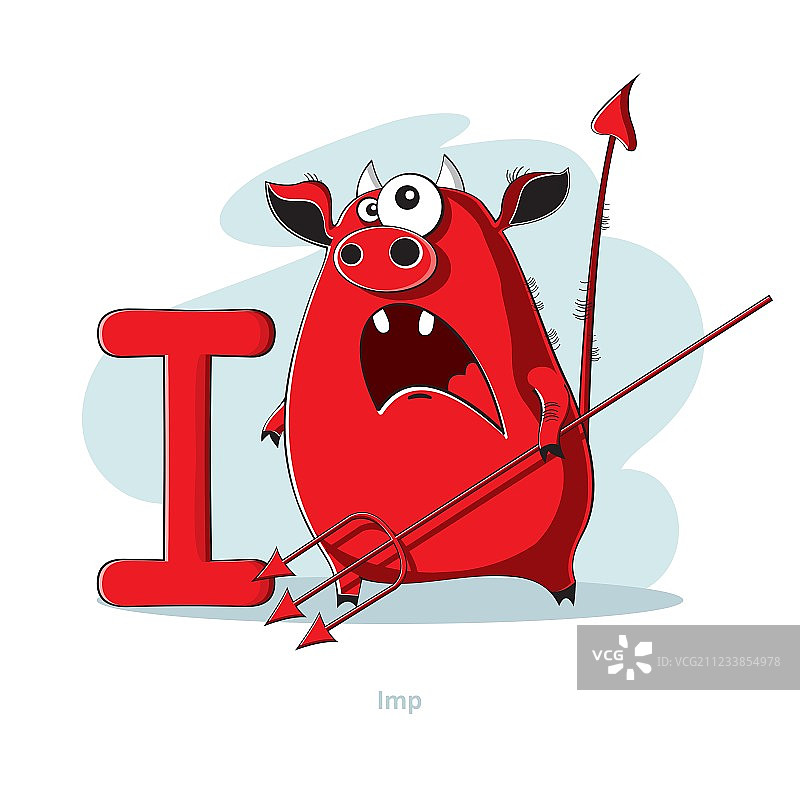 卡通字母表 - 字母I与有趣的小精灵图片素材