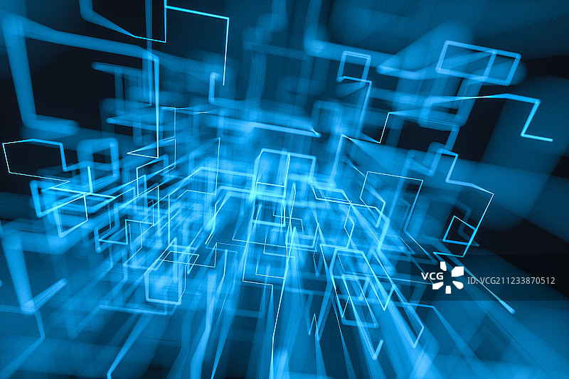 蓝色交错的发光线条，三维渲染图片素材