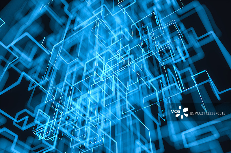蓝色交错的发光线条，三维渲染图片素材