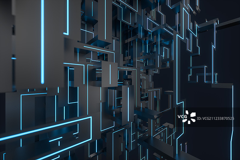 蓝色交错的发光线条，三维渲染图片素材