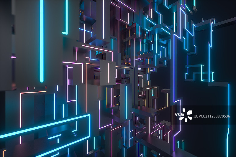 多彩交错的发光线条，三维渲染图片素材