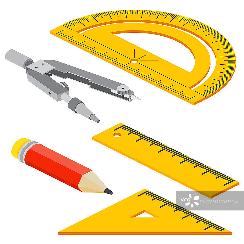 2.5D等距测量工具：标尺和三角板图片素材
