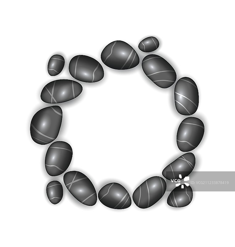 白色背景上的鹅卵石圆形框架图片素材