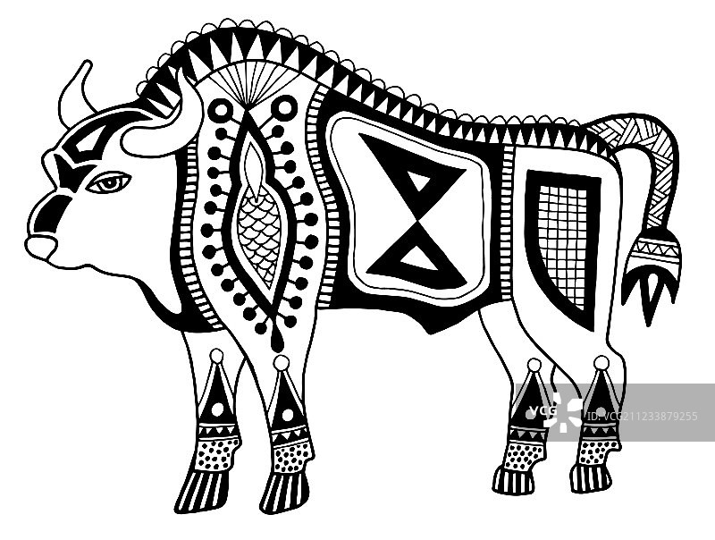 黑白民族部落风野牛图片素材