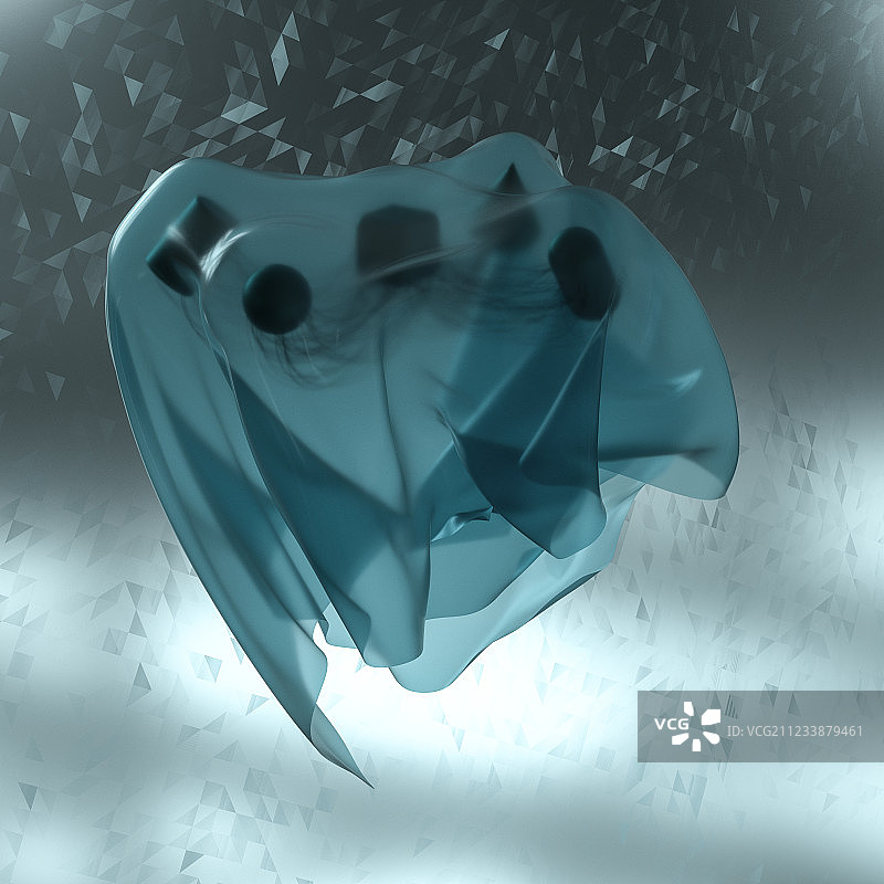 抽象布料形状与暗调背景，三维渲染图片素材