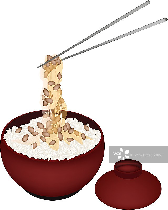 一碗白米饭配发酵纳豆图片素材