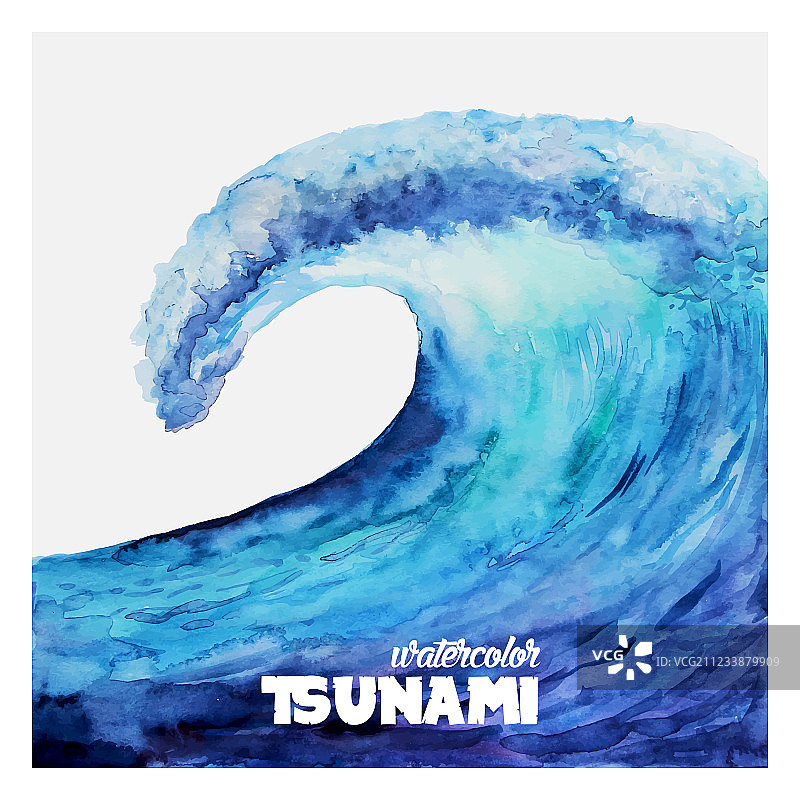 水彩海啸波浪图片素材