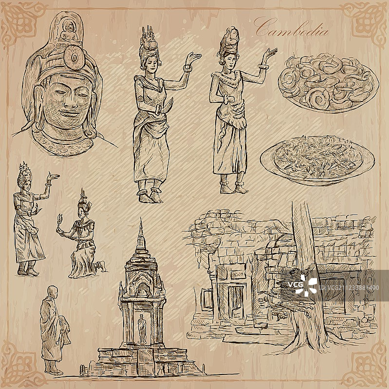 柬埔寨手绘图案图片素材