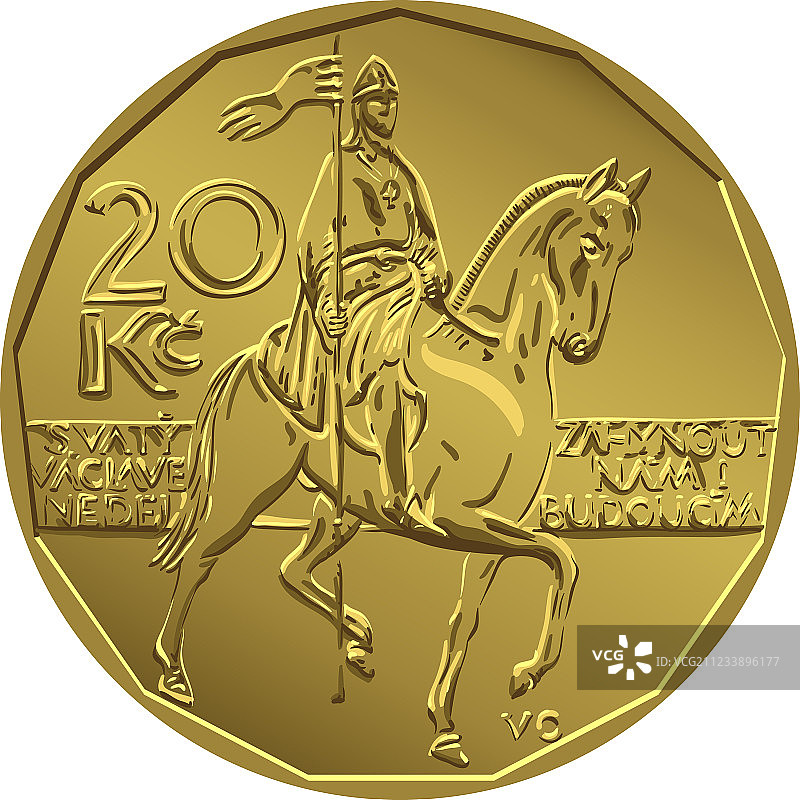 金色二十捷克克朗硬币图片素材