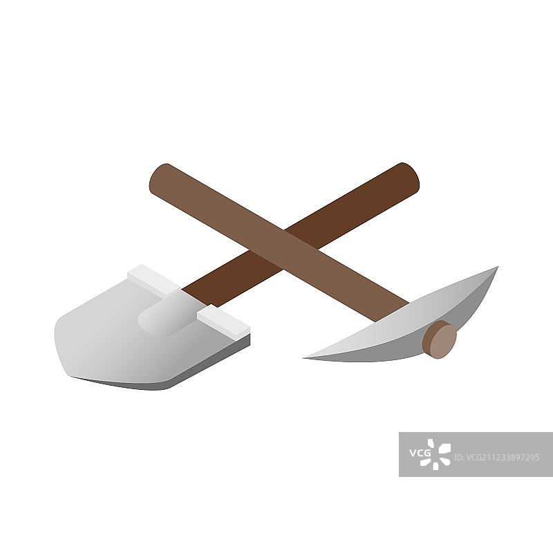 十字镐铲子2.5D等距图标图片素材