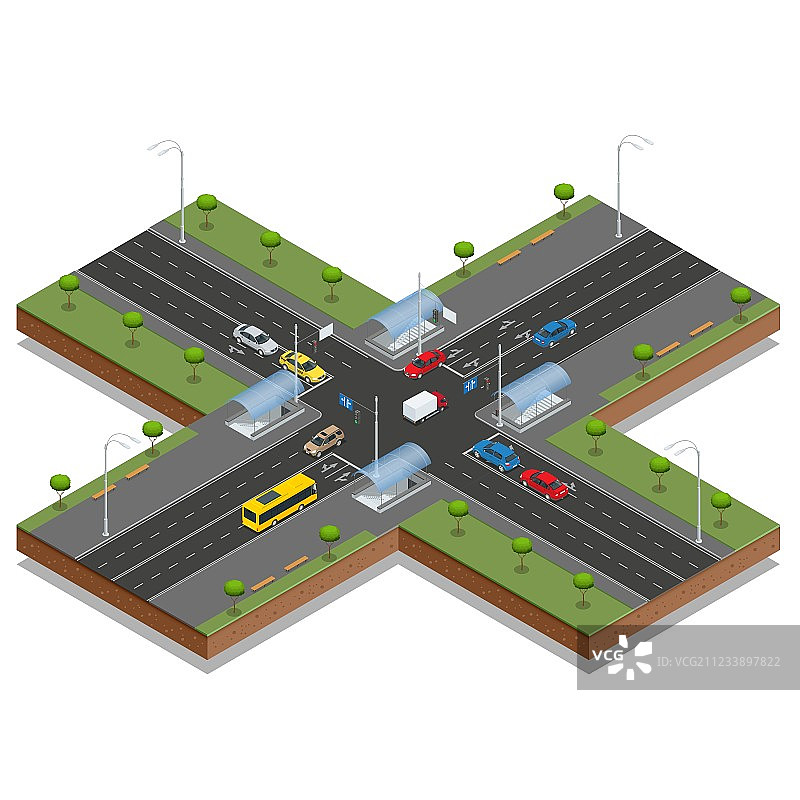 十字路口和道路标记2.5D图片素材