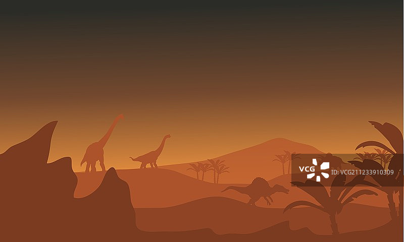 田野中的恐龙轮廓图片素材