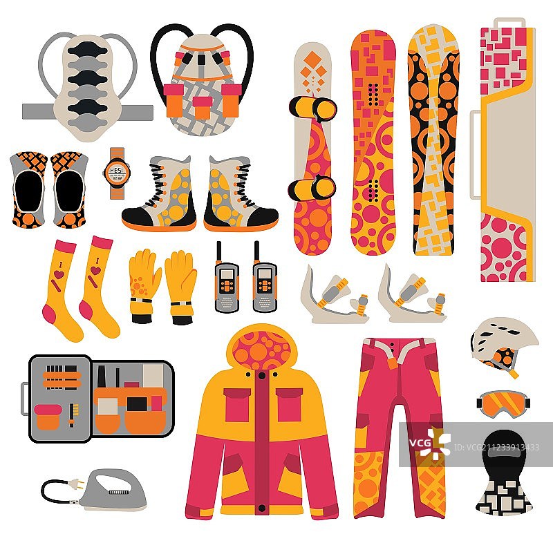 滑雪运动服装和工具元素图片素材