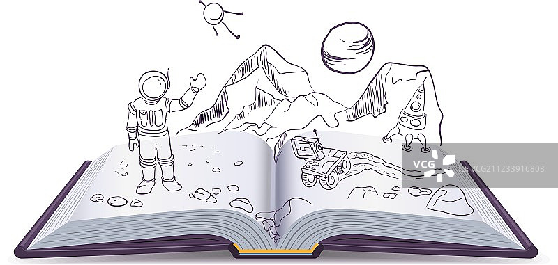 打开的书籍，火星科幻空间图片素材