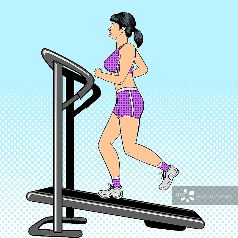 跑步机上的女孩（波普艺术风格）图片素材