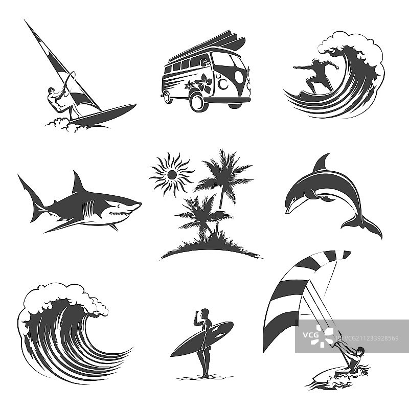 冲浪图标集图片素材