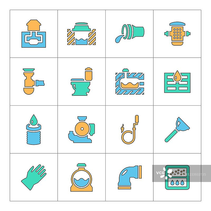 排污系统线性图标合集图片素材
