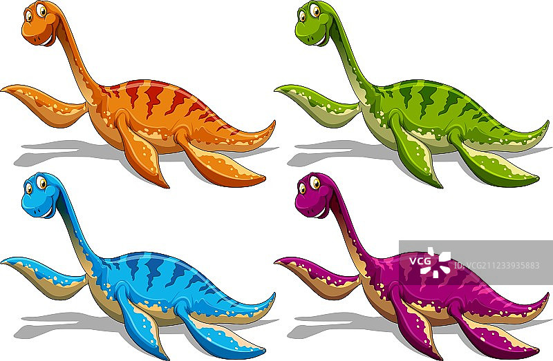 四种不同颜色的蜥脚类动物图片素材