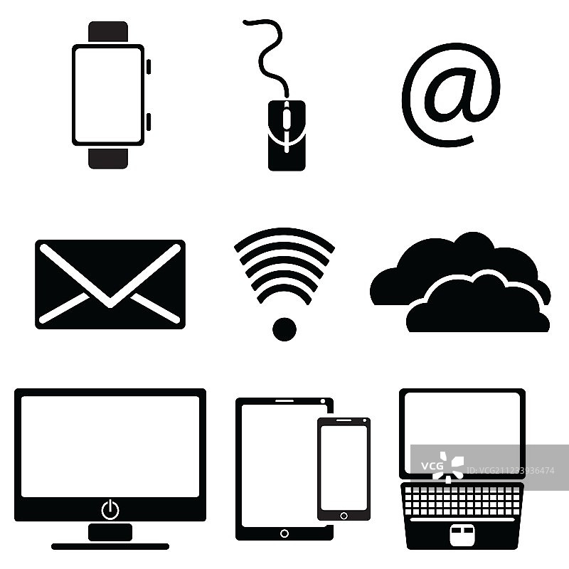 带平板手机的科技图标合集图片素材