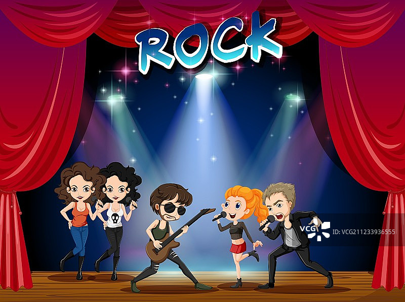 摇滚乐队在舞台上演奏图片素材