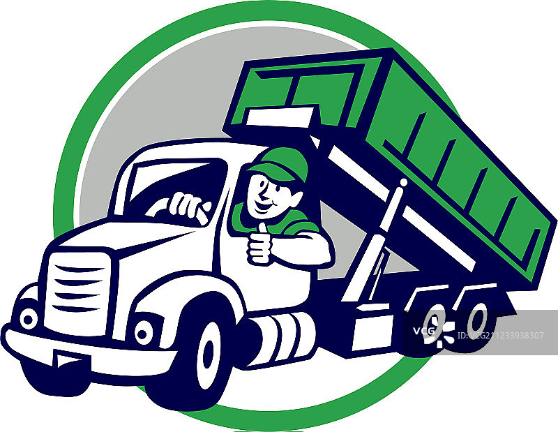 卡通垃圾箱卡车司机点赞图片素材